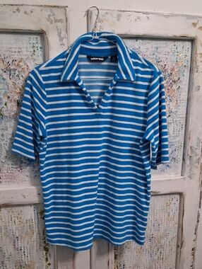 Lands' End Blue and White Striped Polo Shirt